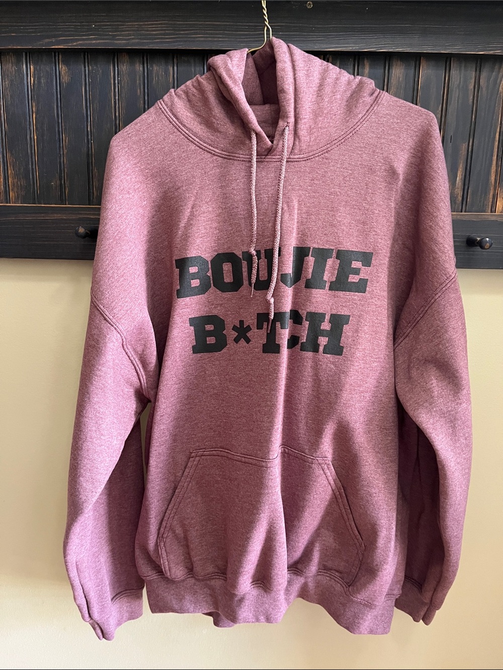 Source Unknown Maroon Pullover Hoodie with Bold Black Graphic